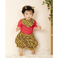 節分 豆まき 鬼 赤ちゃん ベビー  女の子 男の子 衣装 仮装 変装 コスチューム コスプレ 鬼っこスタイ セット 80cm ヘアバンド スタイ トラ柄 パンツ おに 鬼 ハロウィンかわいい 角
