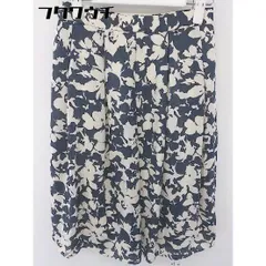 ◇ green label relaxing UNITED ARROWS 花柄 膝丈 プリーツ スカート サイズ36 ネイビー アイボリー レディース  【中古】 【1112140016519】