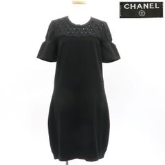 希少 CHANEL 上質 総柄 ドット シャーリング デザイン 半袖 ワンピース 