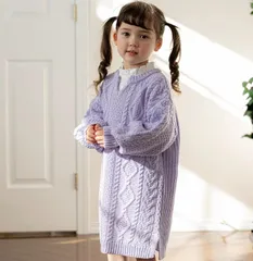 【ライラック】キーネックケーブルニットワンピース TAK キッズ キャサリンコテージ