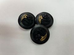 ヴィンテージ ボタン ブラック×ゴールド 彫刻 アンティーク風 3個セット 鎌倉彫風