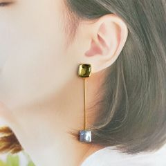 スクエア バロック淡水パール 揺れるチェーンピアス スタッド 11mm 12mm ウエディング 結婚入学入園卒園卒業