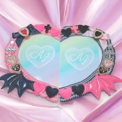 ハート型ペアトレカケースデコ໒꒱· ﾟ B8 デビル♡ピンクギンガム×ブラックギンガム〔No.30〕