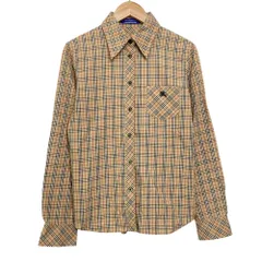 美品 Burberrys BLUE LABEL バーバリーブルーレーベル ヴィンテージ ノバチェック ロゴ 刺繡 長袖 シャツ ブラウス 38 ベージュ レディース 古着 中古 USED