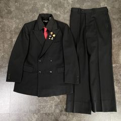 【JAPANESE VINTAGE】5点セット セレモニー ダブルスーツ セットアップ 上下 ブラック系 ブラックコーデ×レッド 成人式 卒業式 結婚式（ユーロピンズ＆シャツ＆ネクタイ おまけ）No.18