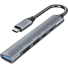 S-803 USB Type C-C 65w C データ　USB HUB USB3.0×1 USB2.0×2 アダプタ スペースグレイ　USB3.1 TYPE C TO 4USB3.0 HUB 給電、高速データ転送対応 薄型 専用USB給電ケーブル付