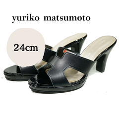 ミュールパンプス 24 黒 レディース 夏 ハイヒール 通勤 仕事 結婚式 本革 yuriko matsumoto
