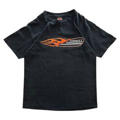 XL 90s 1998年 USA製 ヴィンテージ ハーレーダビッドソン Tシャツ エンブレム フレイム 炎 鷹 鷲 両面プリント コットン フェード ボロ ブラック