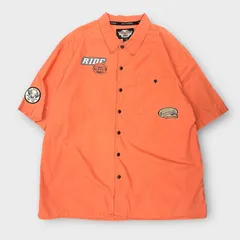 ハーレーダビッドソン 半袖ワークシャツ Harley-Davidson シャツ XL ワッペン プリントシャツ 香港製 古着