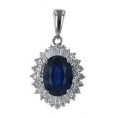 Pt900 プラチナ ネックレストップ サファイア 2.16ct ダイヤモンド 0.50ct 取り巻き パヴェ デザイン【新品仕上済】【zz】【中古】