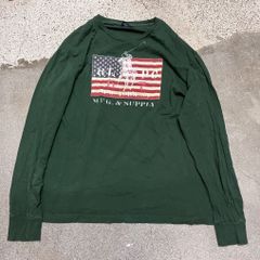 ☆彡Polo by Ralph Lauren ポロ ラルフローレン 星条旗 フラッグ ステンシル 長袖Tシャツ カットソー グリーン 丸首 ポロプリント メンズM