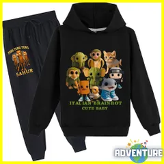 Tung Tung Tung Sahur トゥントゥントゥン サフール 長袖 パーカー 100 110 120 130 140 150 160 黒ブラック セットアップ 上下セット 男の子 トップス 子供服キッズ服イタリアンブレインロットtspsu11