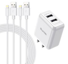 【公式】Quntis iphone充電器 アイフォン 充電器 PD充電器 usb充電器 12w 2ポート ライトニングケーブル 2m２本付き 断線しにくい MFI/PSE認証取得 データ転送 iPhone/iPad/iPod/AirPods 持ち運び