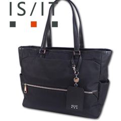 イズイット IS/IT ナイロン／牛革 トートバッグ ピアーダ A4 ブラック 黒 定価29,700円 軽量 抗菌 13.3インチPC収納 メンズ レディース 男女兼用 ユニセックス リール式パスケース付き リサイクル サスティナブル