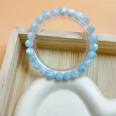 上品 EU製★ドミニカ共和国産のラリマー・ペクトライト★パワーストーン ブレスレット 天然石 開運 金運 綺麗 約7.1-7.7mm ZB9470