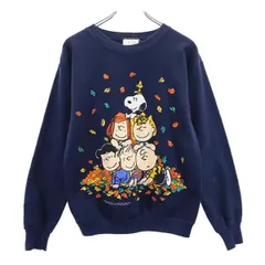 ピーナッツ オールド USA製 ロゴプリント スウェット長袖トレーナー M ネイビー PEANUTS 裏起毛 スヌーピー メンズ 【中古】  【230224】