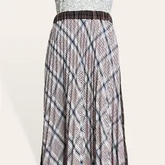 ❤️美品 アズノウアズピンキー 前後切替 反転チェック マキシ丈 ロングプリーツスカート F  レディース 4088