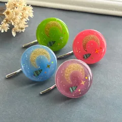 メルヘンカラー ポニーフック 〜星降る幻想のツリーナイト〜 月 星 夜空 三日月 ヘアアクセサリー まとめ髪 髪飾りハンドメイド