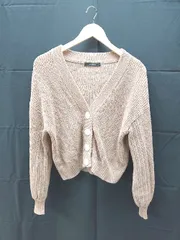 ◇ w closet ダブルクローゼット フロントボタン ショート丈 ニット 長袖 カーディガン サイズF オレンジ系 レディース E  【1301260028179】