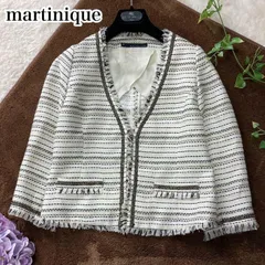 日本製 マルティニーク ラメ入り ツイード ノーカラージャケット 背抜き martinique フリンジ レディース