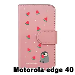 【新品未使用】motorola edge 40 モトローラ スマホケース 手帳型 (色：ピンク×柄：ペンギンとスイカ)moimoikka ペンギン 動物 flip2-edge40-pk-20139