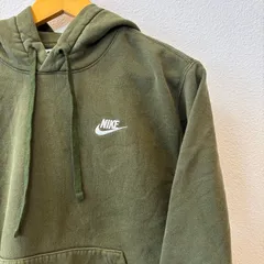 古着 M パーカー NIKE ナイキ ワンポイントロゴ フード 深緑
