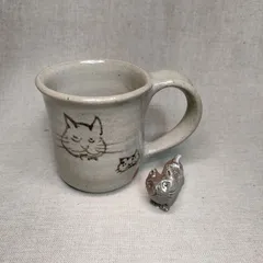 猫紋マグカップ　猫箸置き　２点セット　絵唐津マグ　唐津焼　山茶窯　sazan-gama