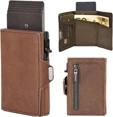 GRHONC スマートウォレット ミニ財布 三つ折り財布 本革 カードケース スライド式 コンパクト 薄型 キャッシュレス ミニマリスト(キャメルブラウン)