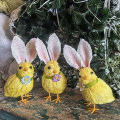 オブジェ 置物 ヒヨコ ひよこ 3個セット ウサギ耳をつけているヒヨコ カゴを背負っているヒヨコ インテリア リビング ダイニング 玄関 寝室