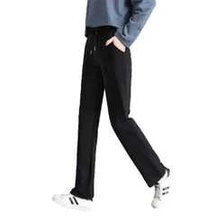 [FARFADET] ロング パンツ スポーツ ウェア ストレッチ ストレート レディース スウェット トレーニング フィットネス ランニング ジャージ 長ズボン ゆったり オシャレ 美尻 伸びる 介護 無地 ダンス レッスン ルーム カ [ブラック] [L]