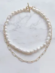 バロックパール×ゴールドチェーンネックレスSET