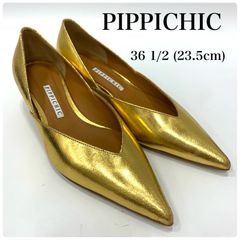 美品】PIPPICHIC ゴールド フラット パンプス 25 スクエアトゥ - メルカリ