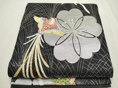 宝尽くし黒地正絹袋帯　六通　未使用 平和屋着物◎六通柄袋帯 唐織 宝尽くし 黒地 金糸 正絹 逸品