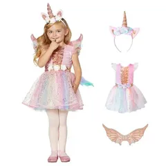 ハロウィン衣装 子供服 ユニコーン 女の子 即購入OK コスチューム 3点セット ワンピース 髪飾り 翼 仮装 ハロウイン衣装 コスプレ衣装 ワンピース お化け 動物 コスチューム halloween 仮装 キッズ 宴会 余xiaokb389