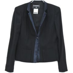  本物 シャネル CHANEL ウール シルク エラスタン ジャケット アウター 38 ブラック レディース 衣類 洋服 中古【フォロー割】