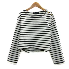 ザラ ZARA カットソー 長袖 ラウンドネック ボーダー柄 オーバーサイズ S 白 ホワイト 黒 ブラック /YS19