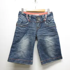 レッドペッパー RED PEPPER ローライズ ハーフ ショート デニム パンツ 26 インディゴ ダメージ加工 ジッパーフライ