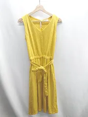 ◇ ⊂ Andemiu アンデミュウ ストレッチ素材 ノースリーブ 膝丈 ワンピース サイズM イエロー レディース E  【1410100058716】