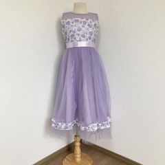 NO,117★130cm ドレス 子供 ピアノ発表会 子どもドレス ロングドレス 発表会 コンクール シンプル フォーマル ジュニア キッズ こども 中学生 高校生 ドレス 結婚式 誕生日 撮影 子供服 七五三 パープル 花柄 レース パール