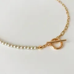 134. お肌にやさしい 小ぶりパールとゴールドチェーンのマンテルネックレス(サージカルステンレス)金属アレルギー対応