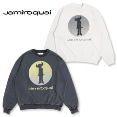 新品 メンズ ジャミロクワイ Jamiroquai 長袖 トレーナー スウェット トップス バッファローマン プリント サークル ヴィンテージ加工 ウォッシュ加工 ワイドシルエット ユニセックス レディース ライトグレー 黒 ブラック