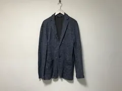 本物コムサメンCOMMECAMENリネン麻ニットテーラードジャケット長袖サーフアメカジスケーターストリートミリタリービジネススーツパーティーモードドレスゴルフメンズ青ブルーL