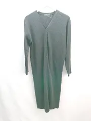 ◇ AMERICAN HOLIC Vネック フロントボタン 無地 シンプル 薄手 長袖 ロング ワンピース サイズFREE ブラック レディース E  【1308160038772】