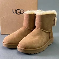 8f8 《美品》 UGG アグ W ARIELLE アリエル チェスナット ムートン リボンブーツ 23cm ブラウン レザー シューズ ボア 箱付き