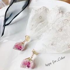 ドライフラワーピアス アイスキューブ 白 レース タッセル サージカルステンレス