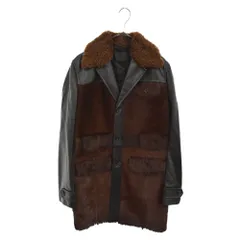 PRADA (プラダ) UPS393 プレオーダー品 ラムレザー ファー レザーロングコート ブラック×ブラウンのサムネイル