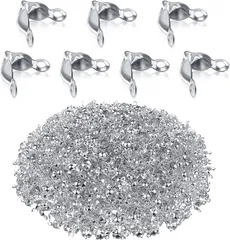 【迅速発送】ボールチップ 金具 カシメ玉（つぶし玉） 付き 約8mm 玉約2mm ヒモ留め 約400組 ハンドメイド アクセサリー パーツ ビーズ 手芸材料 ジュエリー DIY用 (KCシルバー)