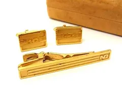 ■美品■ NINA RICCI ニナリッチ カフスボタン カフリンクス ネクタイピン タイクリップ ２点セット メンズ ゴールド系 DG4337 冠婚葬祭 結婚式 葬式