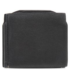ヴァレクストラ Valextra 三つ折り財布 コンパクト ウォレット マネークリップ付き レザー ブラック シルバー金具 黒 【中古】