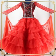 社交ダンス スタンダードドレス 赤 Mサイズ ナナカ - メルカリ